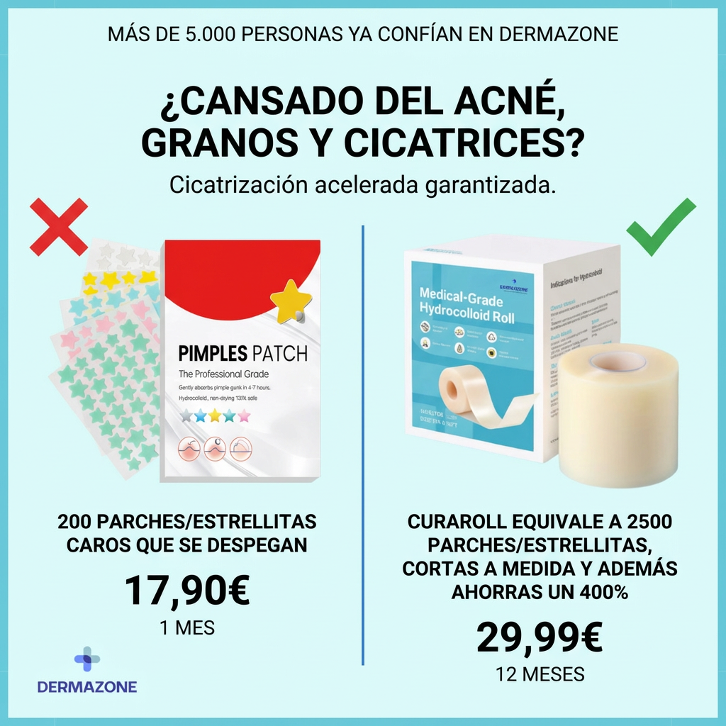 CURAROLL™ - (2 Unidades) Rollo Hidrocoloide Recortable para Granos, Espinillas, Rozaduras, Ampollas y Piel Superficial Irritada