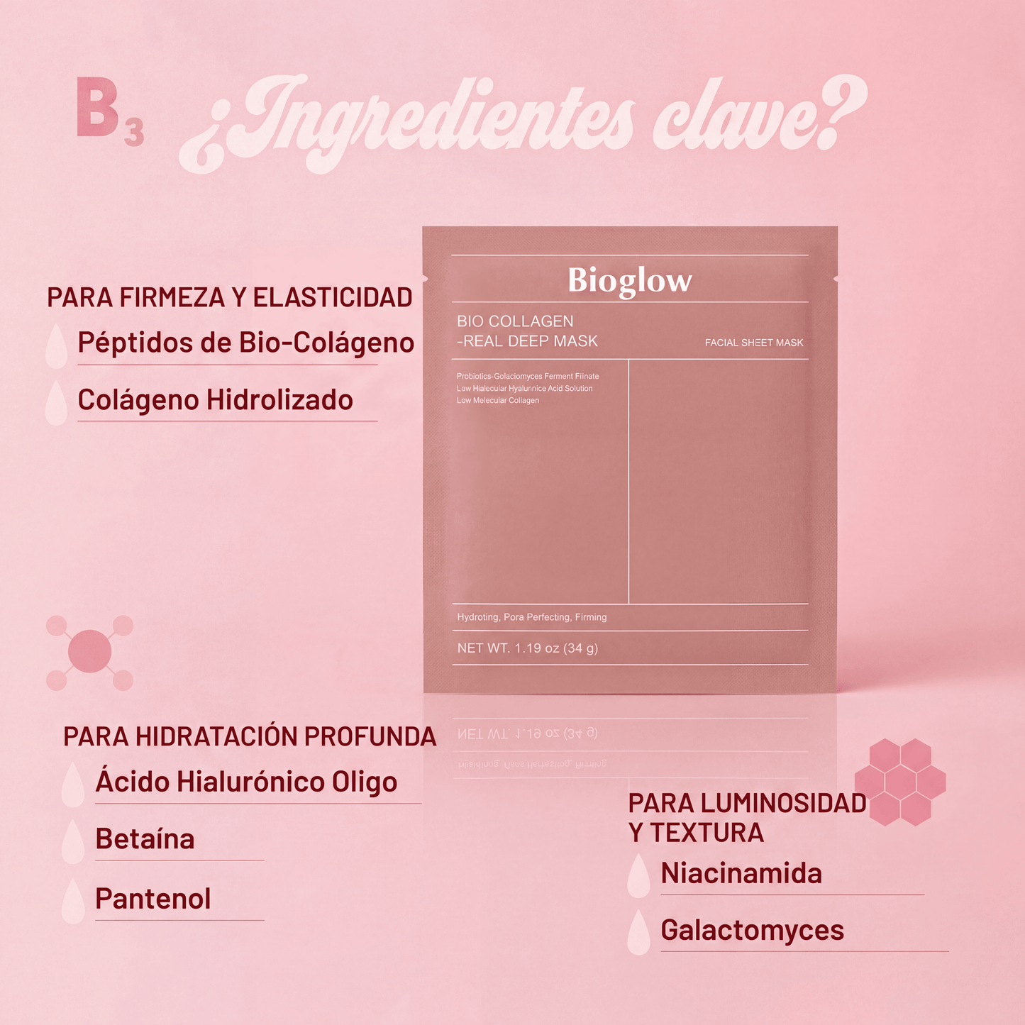 BioGlow Mascarilla Facial (8 Unidades) – Efecto Piel Jugosa y Reducción de Poros